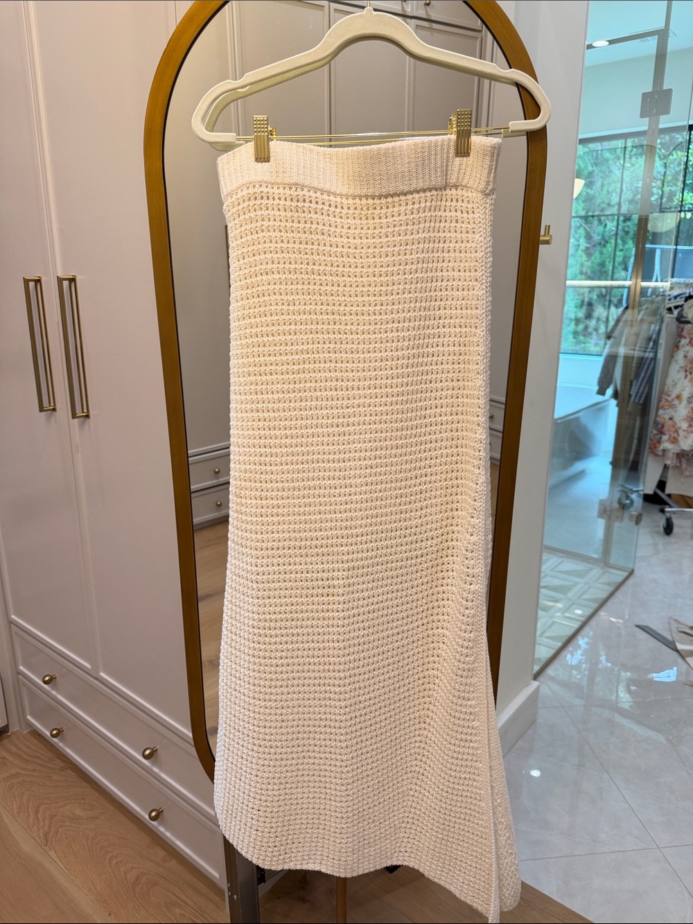 A.L.C. Cream Waffle-Knit Maxi Skirt